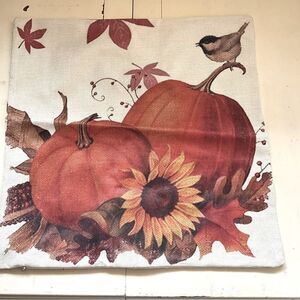 PILLOW Cover 18 inches Square Pumpkins Sunflower Bird Fall Leaves Zippered
